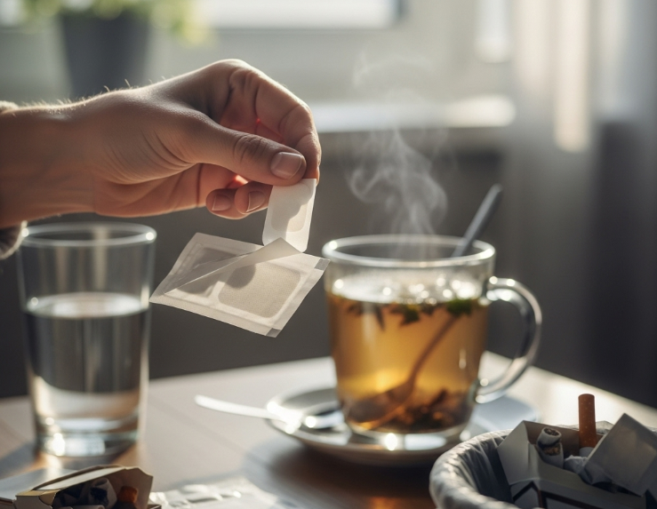 تصویری از دست یک فرد که چسب ترک سیگار را باز می‌کند؛ نمادی از آغاز مسیر ترک دخانیات و شروعی تازه