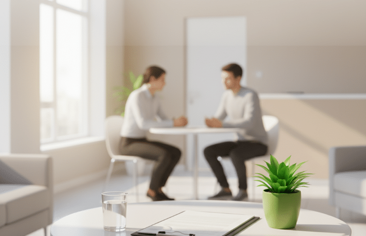 تصویر دو نفر در حال گفت و گو در مرکز ترک اعتیاد کوکائین