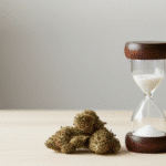 تصویر ماده مخدر گل در کنار یک ساعت شنی