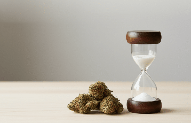 تصویر ماده مخدر گل در کنار یک ساعت شنی